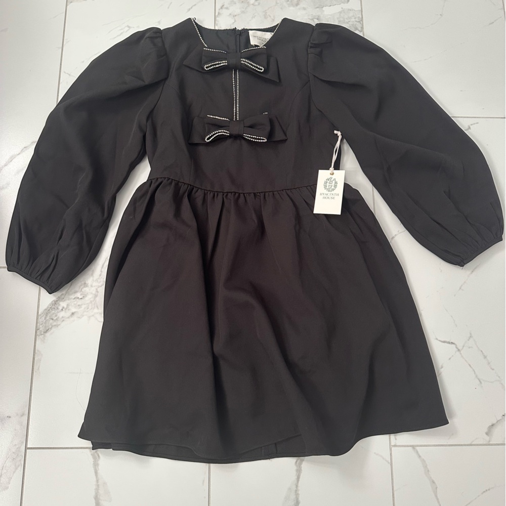 Elegant Black Dress with Crystal Bow Accents